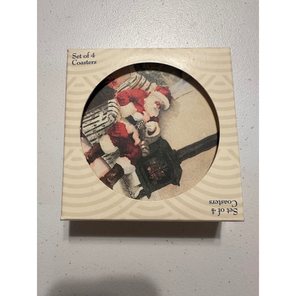 Vintage CoasterStone Judy Buswell Santa Claus Christmas Stone Coasters Set of 4